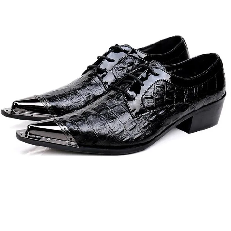 Zobairou/Свадебные Мужские модельные туфли с острым носком; кожаные мужские туфли-оксфорды на высоком каблуке; sapato masculino; официальная обувь - Цвет: as picture