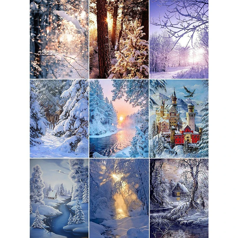 Huacan-Full-Square-Diamond-Embroidery-Sale-Winter-Landscape-Diamond-Mosaic-Snow-Scenery-Diamond-Painting-Cross-Stitch
