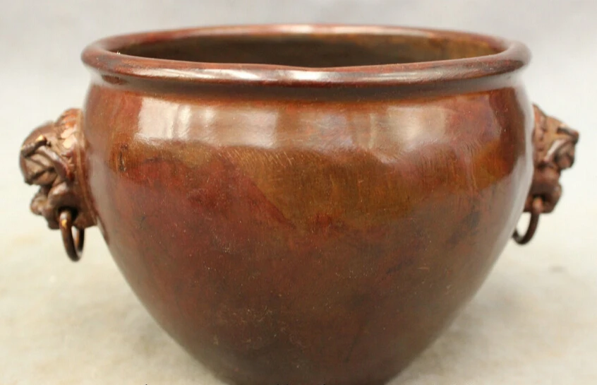 

S5247 Chinese Bronze Beast PiXiu Lion Link Statue Incense Burner Censer Pot Jar Crock D0317