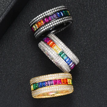 

GODKI Bold Stacks Ring Luxury Wave Rainbow CZ Cubic Zircon CZ Ring for Women Bridal Engagement Wedding Dubai Finger Rings