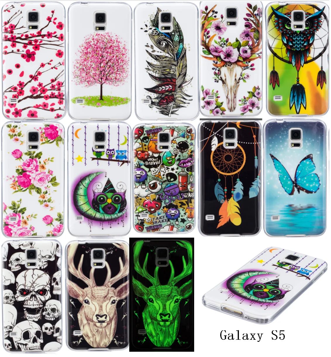 

5Pcs For Samsung S5 G900 Case Luminous Animal Anime Silicone TPU Soft Back Cover Case for Samsung Galaxy S5 G900A G900 I9600