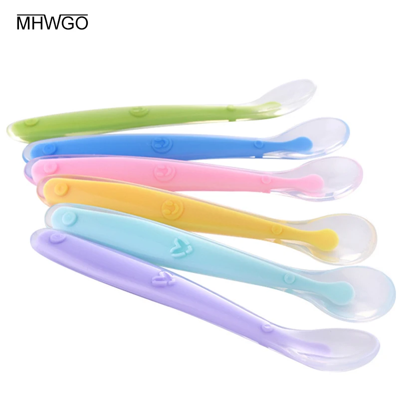 

MHWGO Baby Things Feeding Dishes Tableware Newborn Solid Feeding Utensils Silicone Baby Spoons Children Flatware Kids' things