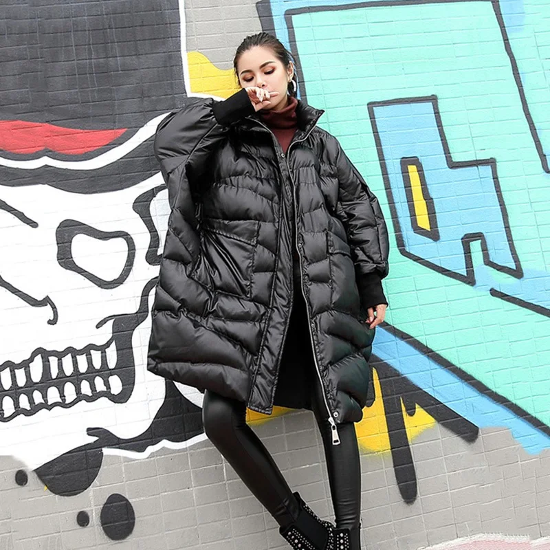 Lâche eam Garder À Noir Black Printemps Au Manteau Ji520 Manches Nouveau Mode Femmes Montant Longues 2019 Grande Coton Col Chaud rembourré Taille ngx7qSXwzg