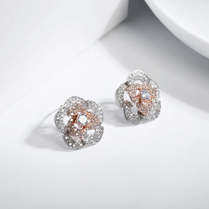 Bilincolor модная крошечный cz Большой цветок розы циркония Свадебная роскошная женская Сережка-гвоздик