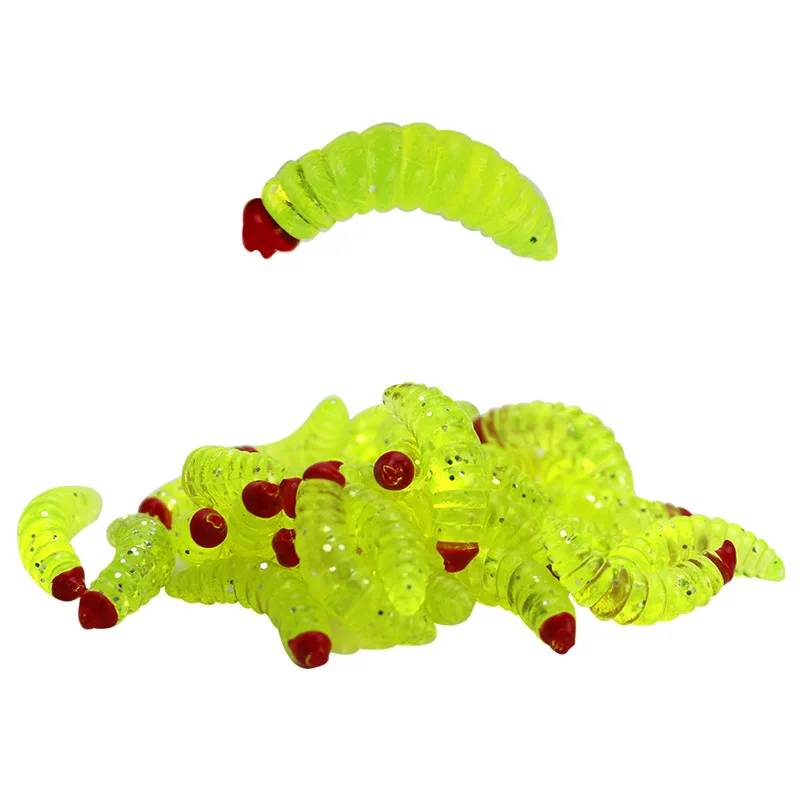 Promotion New Style Bait 50PCS 2.4cm 0.5g Maggot Grub Soft Fishing Lure Hooks Smell Worms Glow Shrimps Fish Lures Soft