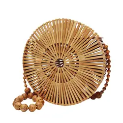 BEAU-Для женщин Лето круглый бамбук мешок с круглых бусин в полоску пляжные бамбука плечо богемная сумка типа «тоут» Сумка женская отпуск