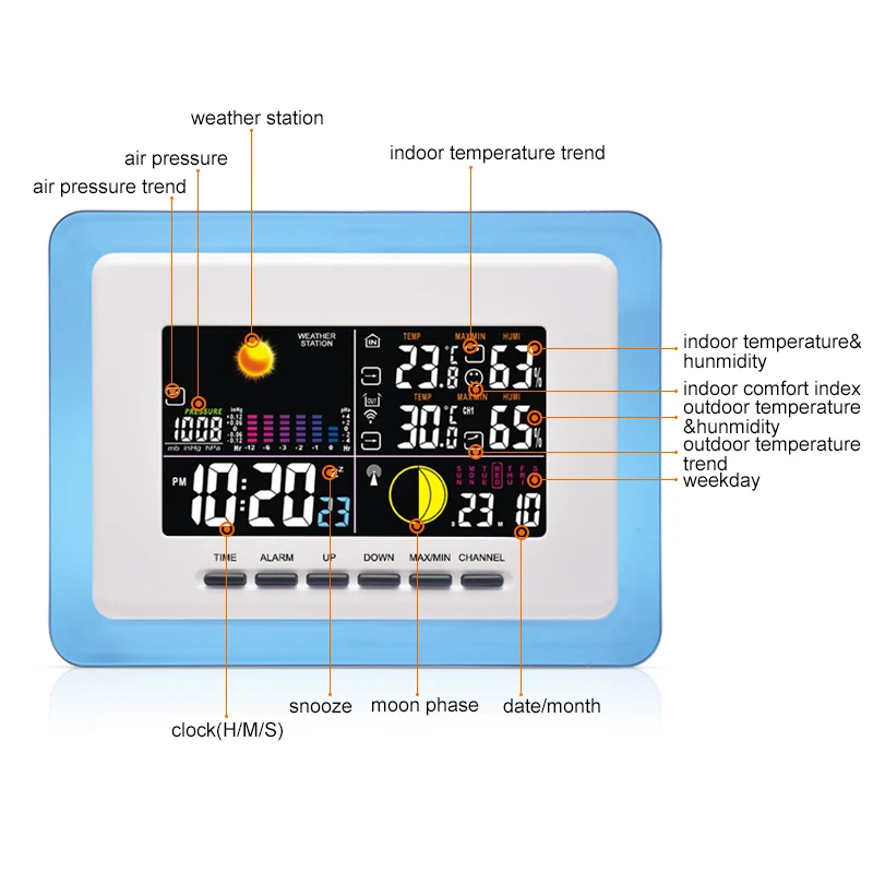 DYKIE беспроводной цветной подсветки Метеостанция Крытый Открытый термометр гигрометр барометр цифровой будильник, 3 датчика