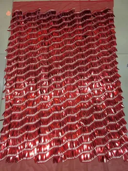 

Fashion Red mesh tulle lace African French net fabric embroidery cord lace fabric with sequins for party dress