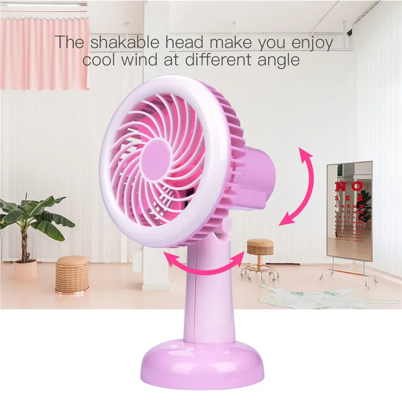 

Rotatable Head LED Light Rechargeable Fan 800mAh Battery Air Conditioner Cooler Adjustable Speed USB Desktop Fan Office 40