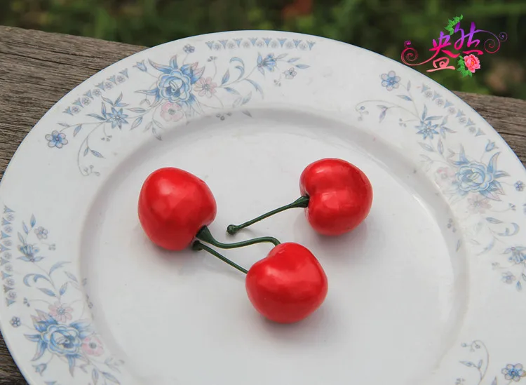 1 Pack Little Red Cherries Fake Artificial Fruit Model House Kitchen Decoration Desk Ornament Red