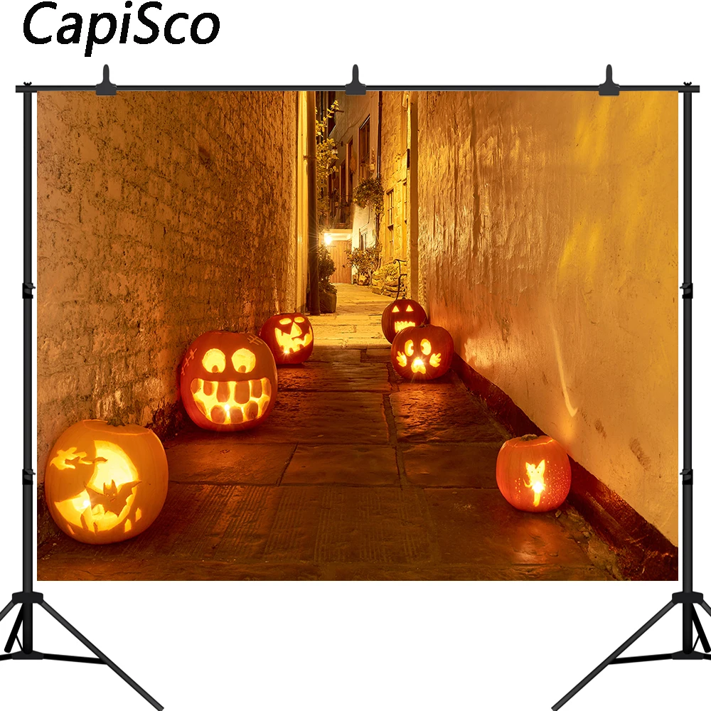 

Capisco Photography Background halloween City Alley Bricks Wall Pumpkin lantern Artistic Portrait Photoshoot backdrop Props