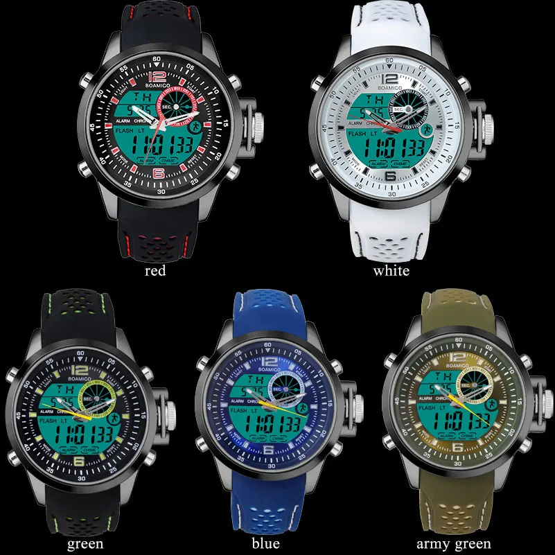 BOAMIGO Brand Dual Time Men's Digital Watch White Analog Men Multifunction Sports Watches Rubber Quartz Waterprooof Wristwatch  (5)