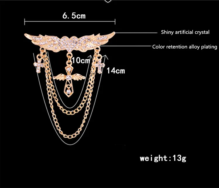 Мужская брошь крылья булавка для воротника костюма рубашка Простой декоративный значок для костюма брошь личность CB07