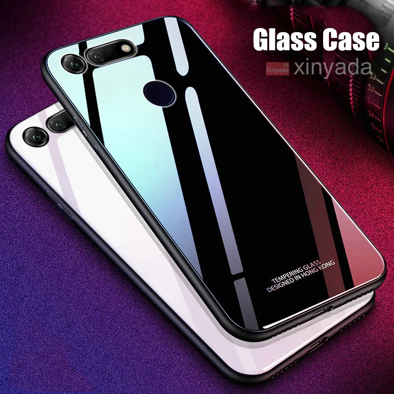 

luxury Tempered Glass Cover Case For huawei Honor V20 V10 Case soft Silicone edge Shell armor coque funda house