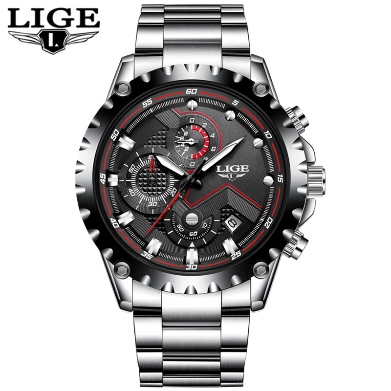Reloj de cuarzo de moda para hombre 2018 LIGE, reloj deportivo resistente al agua de acero de marca superior para hombre caja - 6