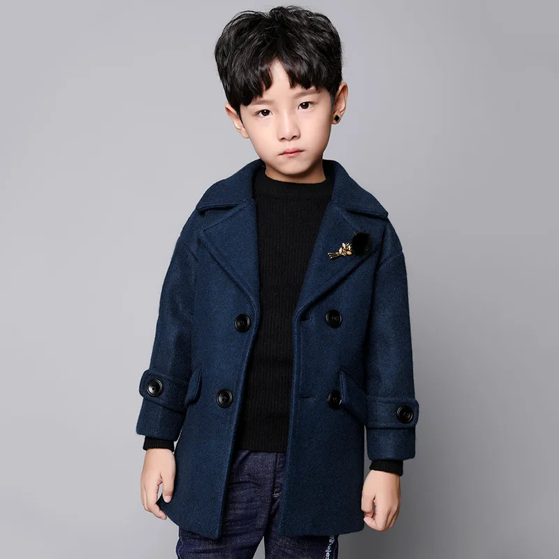 ActhInK/Новые Длинные костюмы для мальчиков; Блейзер; куртка в стиле английских мальчиков; Зимняя шерстяная смесь; детская зимняя штормовка; шикарная верхняя одежда для мальчиков - Цвет: Blue