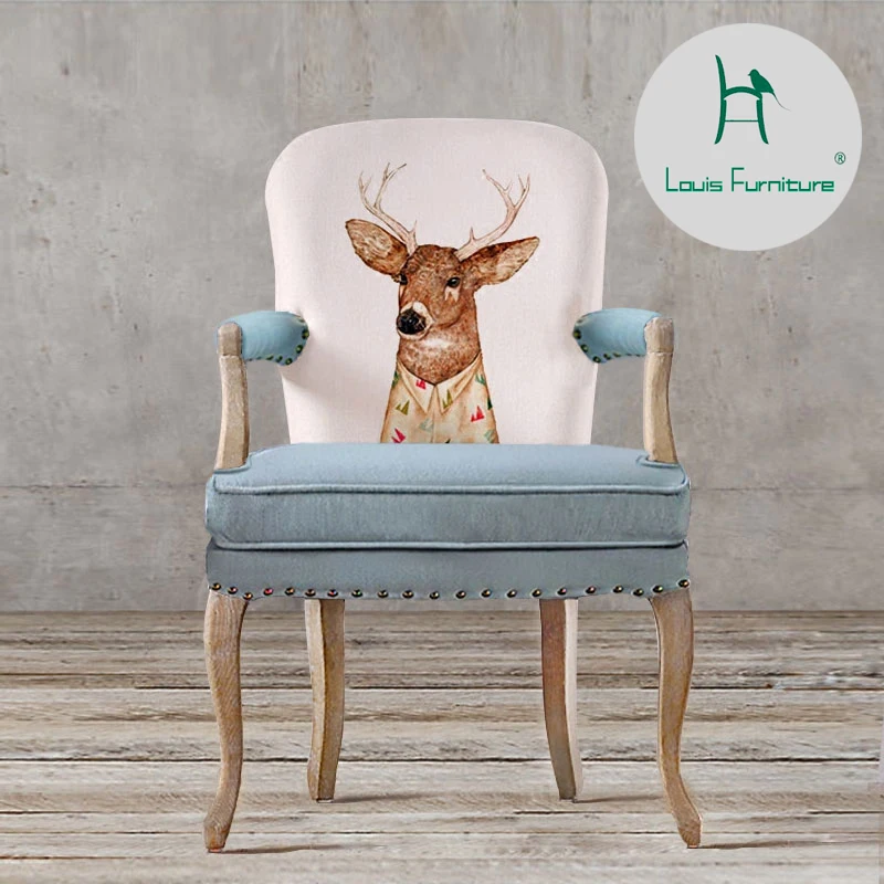 

Louis fashion Dining chairs American desk European retro solid wooden Nordic simple single Cafe leisure