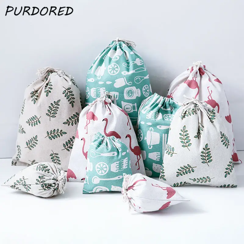 

PURDORED 1 pc Portable Flamingo Drawstring Bag Women Dustproof Travel Storage Bag Cotton Leaf Women Makeup Organizer Bags