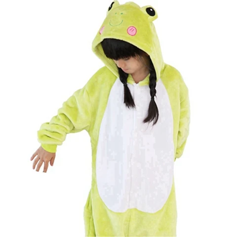 Для мальчиков и девочек детская собака лягушка Пижама фланель с героями мультфильмов и животными Косплэй Пижама с капюшоном infantil кигуруми пижамы - Цвет: frog