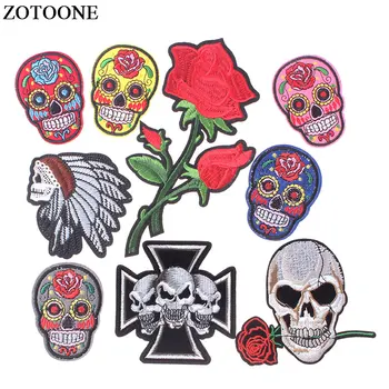 

ZOTOONE Skull Patches for Clothing Retro Rose Washable Sticker Iron on Transfer DIY Custom Decoration Accessory Appliqued E