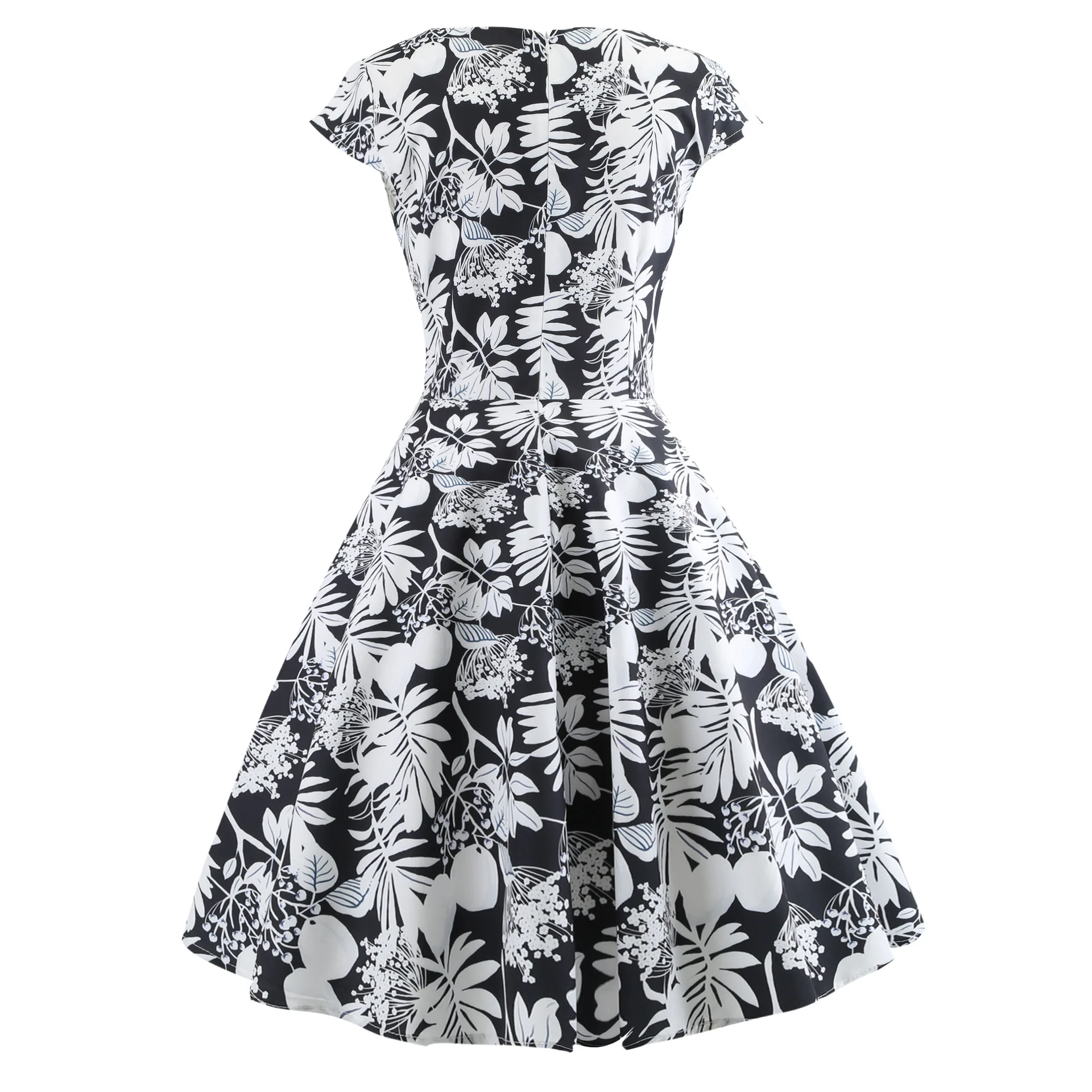 Офисное винтажное платье миди с цветочным принтом для женщин Новая мода с v-образным вырезом с коротким рукавом летние платья повседневные vestidos mujer
