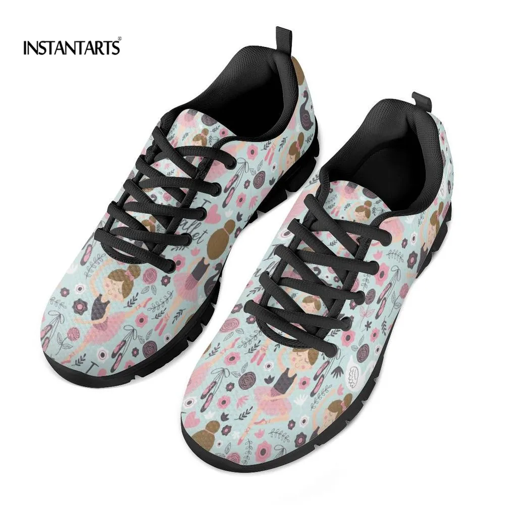 

INSTANTARTS New Casual Sneakers Women Fashion Cute Ballet Girl Pattern Lace Up Mesh Flats Youth Girl's Sneakers Flats Shoes 2019