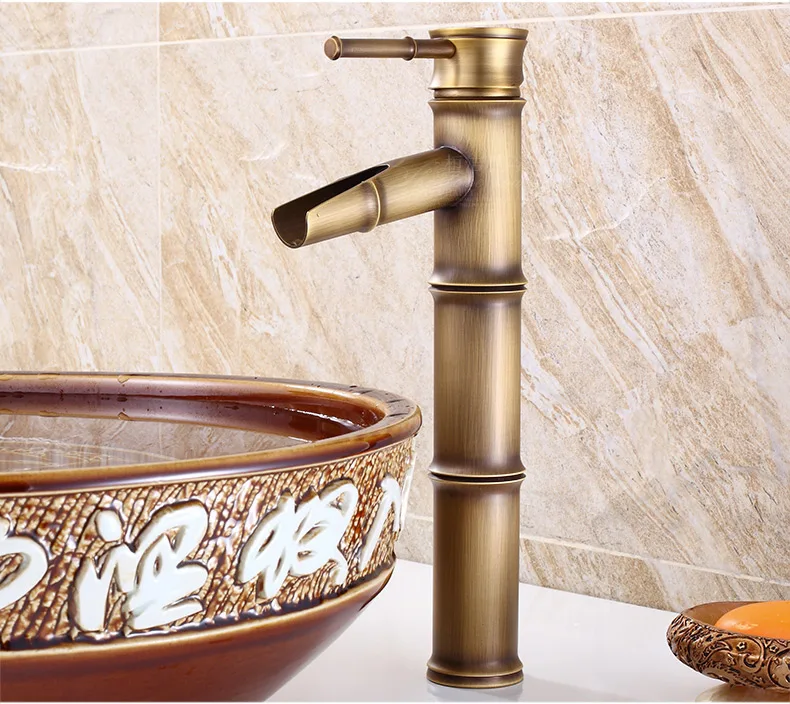 Antique Bamboo Style Brass Deck mounted washbasin mixer under counter