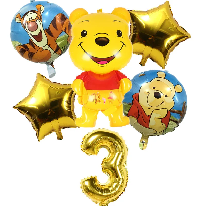 6 шт. воздушные шары из фольги с изображением медведя из мультфильма, украшения для дня рождения, игрушки для детей с изображением медведя из мультфильма, 32 дюйма