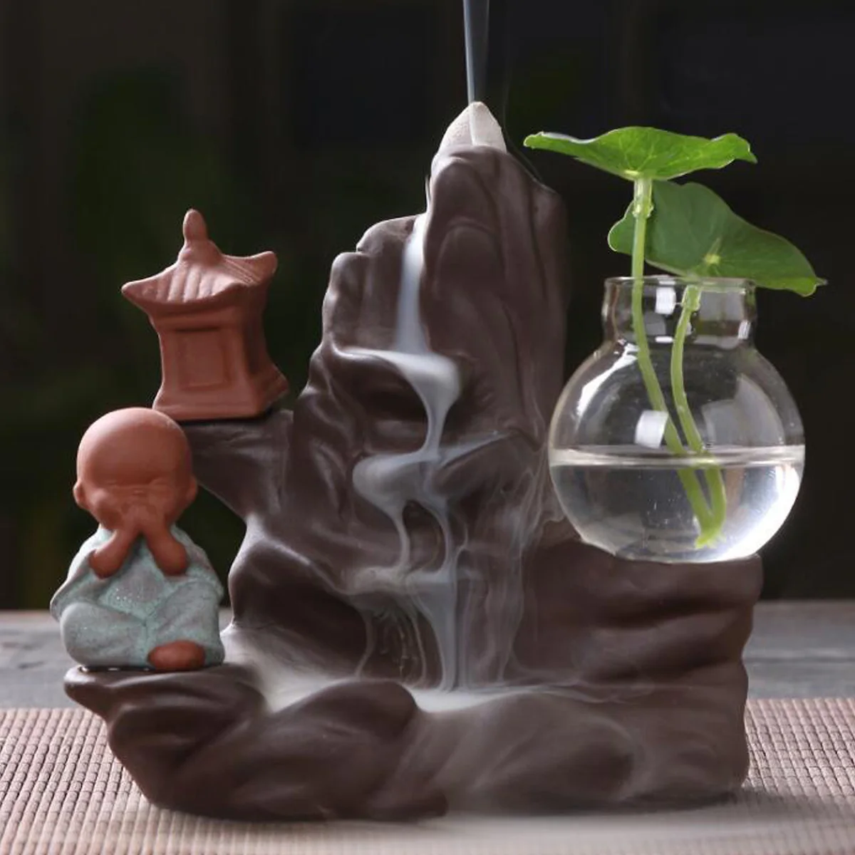 Керамический держатель для благовоний, маленький монах, Маленький Будда, водопад, сандаловое дерево, курильница, креативный Декор для дома с 10 конусами