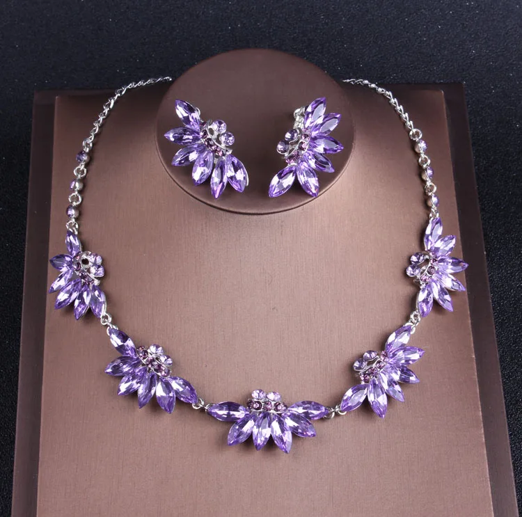Noble Purple Crystal Bridal Jewelry Sets Necklaces Earrings Crown Tiaras Set African Beads Jewelry Set Wedding Dress Accessories