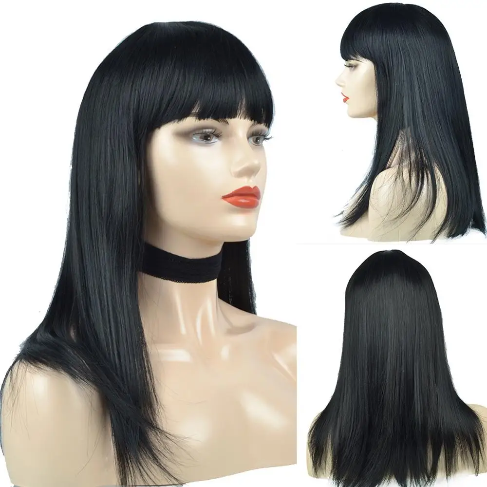Длинные шелковистые прямые парики с полной челкой 16 дюймов Ombre синтетические парики для женщин термостойкие волокна черный парик косплей парик