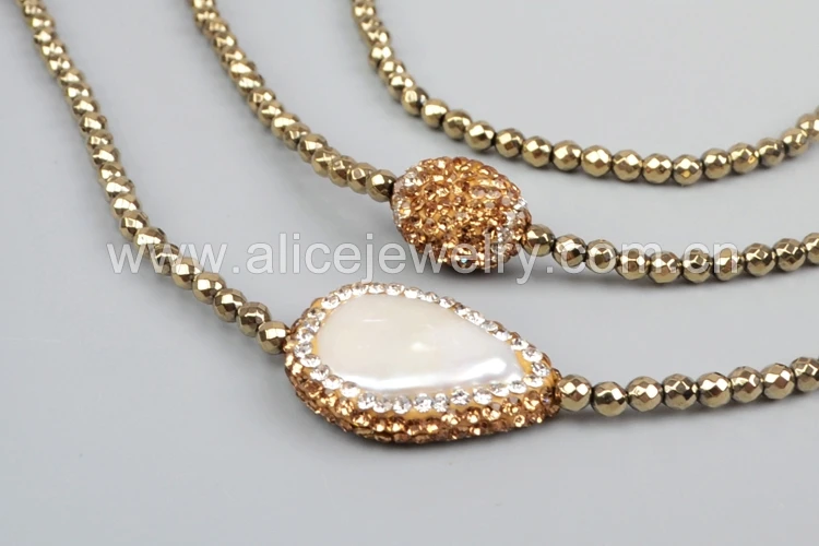 Натуральный жемчуг borosa 3 мм бусины кисточкой ожерелье золотые Стразы Pave 3" ручной работы жемчужное ожерелье для женщин JAB571