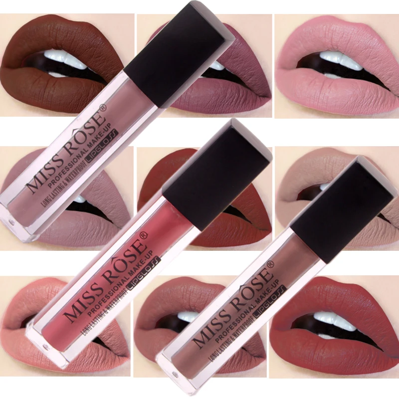 

MISS ROSE Waterproof Long-lasting Lip Gloss Pigment Dark Purple Black Red Velvet Matte Liquid Lipstick Lot Makeup