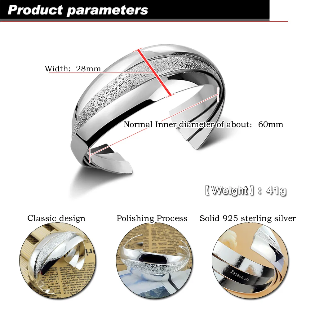 Браслет из стерлингового серебра 925 пробы для женщин, браслет и браслеты, серебряные ювелирные изделия; настоящий твердый Серебряный Браслет-манжета, роскошный металлический браслет