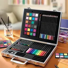 64 шт./компл. детский подарок развивающие Набор для рисования карандаш, кисточка Мел эскиз карандаш акварели косметическая пудра ластик живопись школы питания