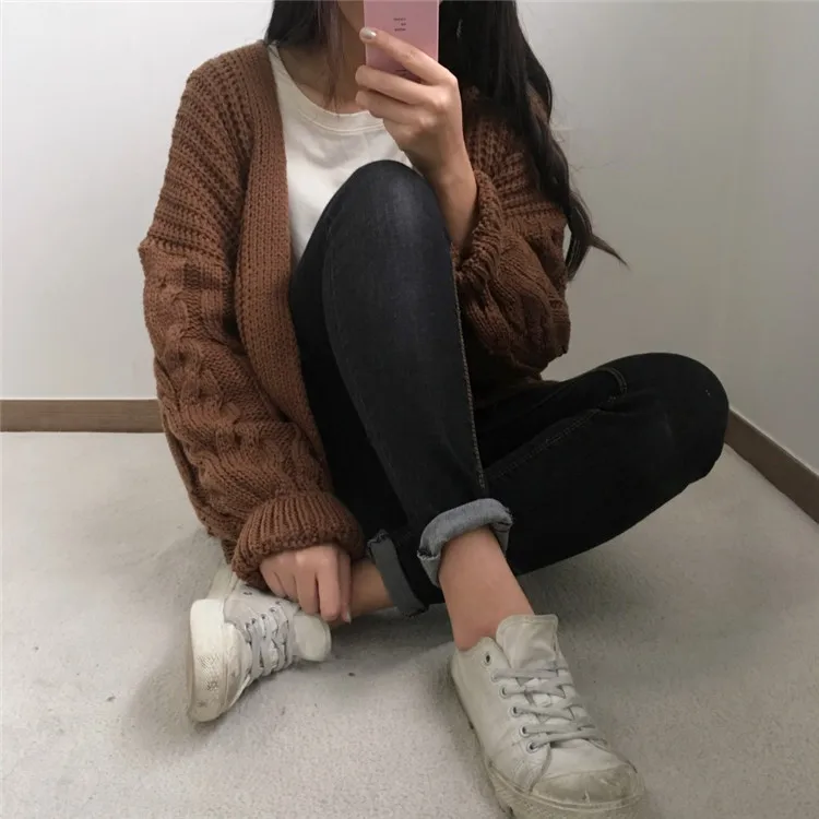 Chic Autumn Winter New Women's Cardigan Sweater Knitting Twist Loose Solid Full Sleeve Korean Casual Fashion Tops C97623D