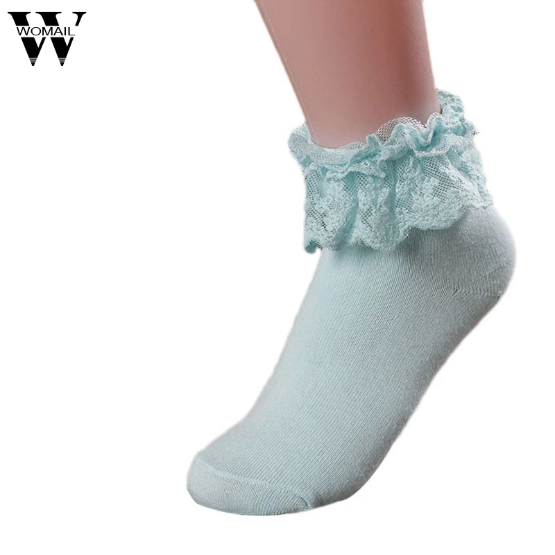 

Stock 1 Pair Socks Women Vintage Lace Ruffle Frilly Ankle Sock Princess Girl Cotton Socks 2019 JAN16