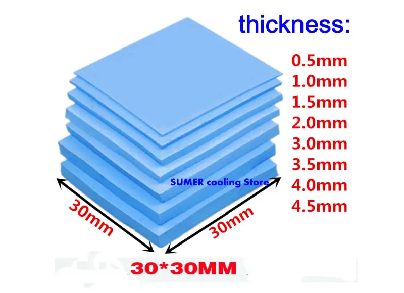 Высокое качество 30*30 мм разнообразие толщины теплопроводность 3,6 Вт GPU CPU Радиатор охлаждения проводящая силиконовая прокладка термопрокладка