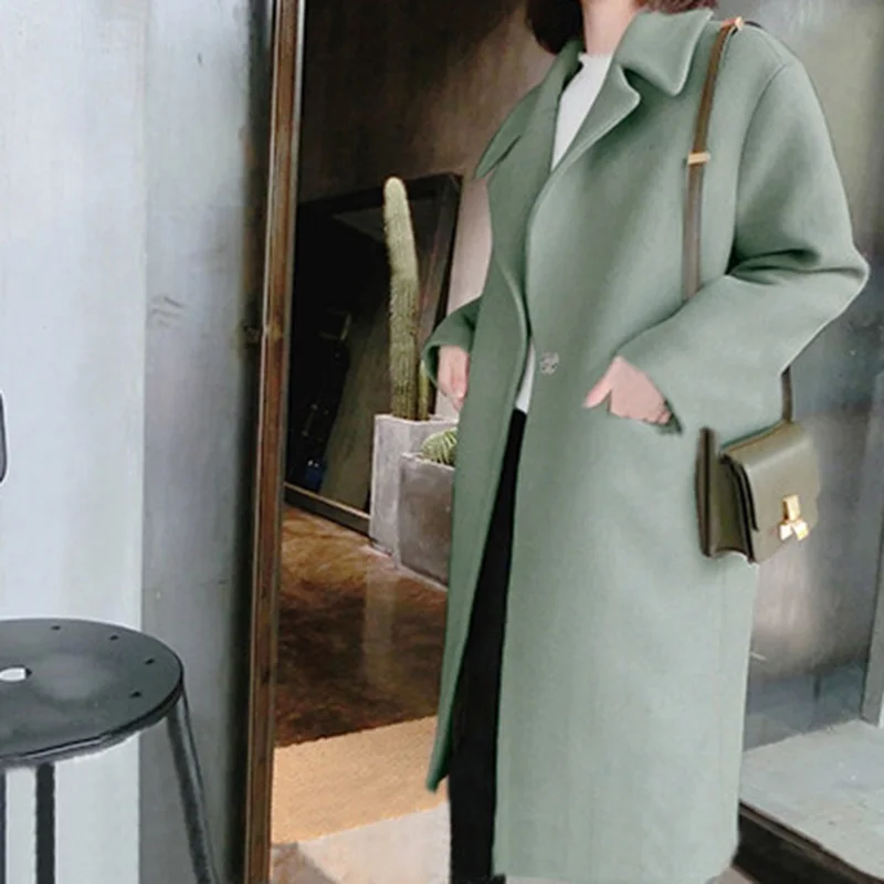 Модное длинное шерстяное Пальто однобортное тонкое женское осенне-зимнее шерстяное пальто женское зимнее пальто для женщин