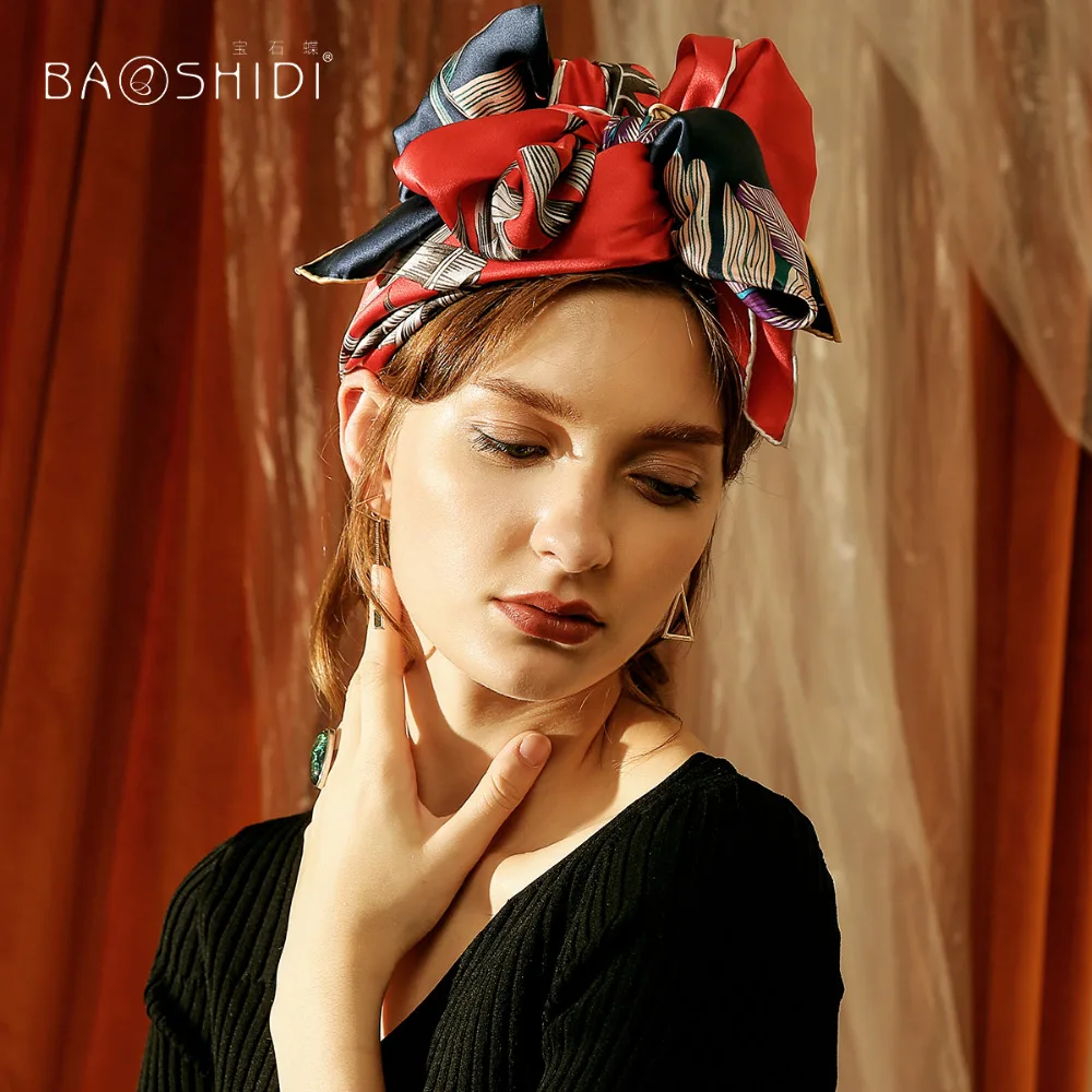 

[BAOSHIDI]2017 Autumn New Arrival 100% Silk 16m/m thick 90*90cm Square Scarf, Chinese Bamboo Pattern Design Eleagnt Lady Scarves