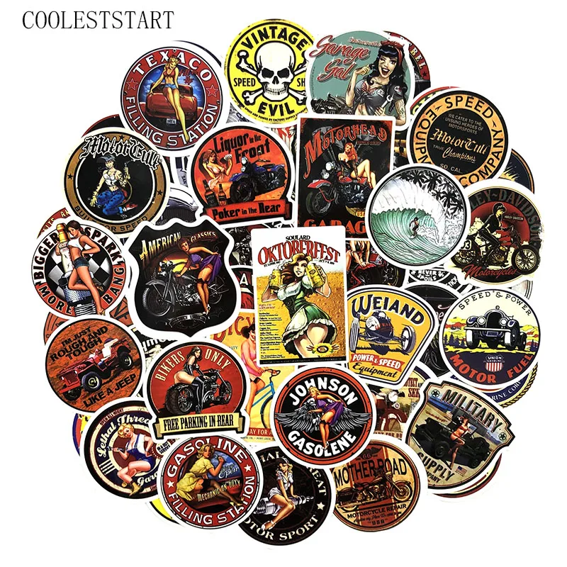 

45 Pcs/set Vintage Motorcycle Girl Stickers For Motorcycle Guitar Skateboards Laptop Luggage Pegatinas Bicycle Cute Stickers