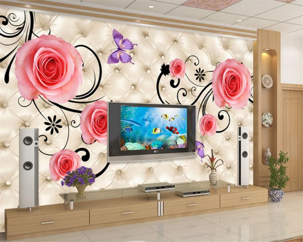 Beibehang custom home decoration wallpaper 3d soft bag roses picture European luxury living room 3d wallpaper  photo mural