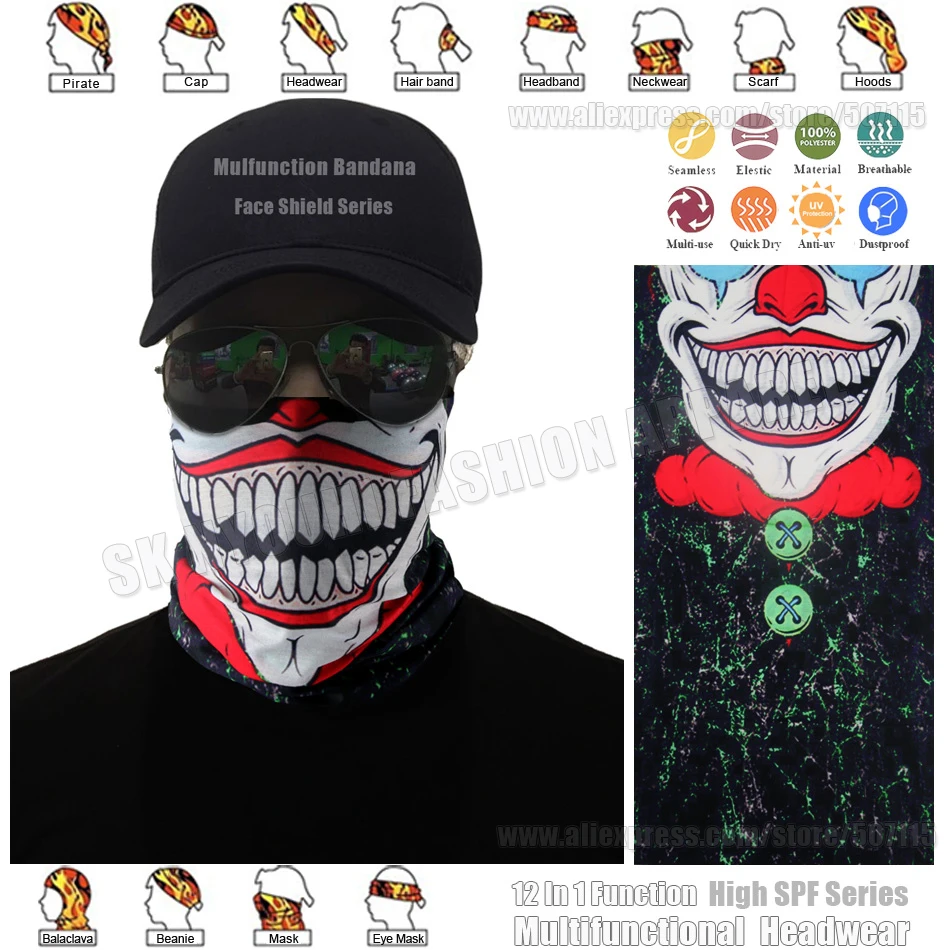 

TRACKABLE SHIPPING High Quality Funny Clown Bandana Scarf Elastic Magic Joker Face Shield Mask Multifunctional Seamless Wear