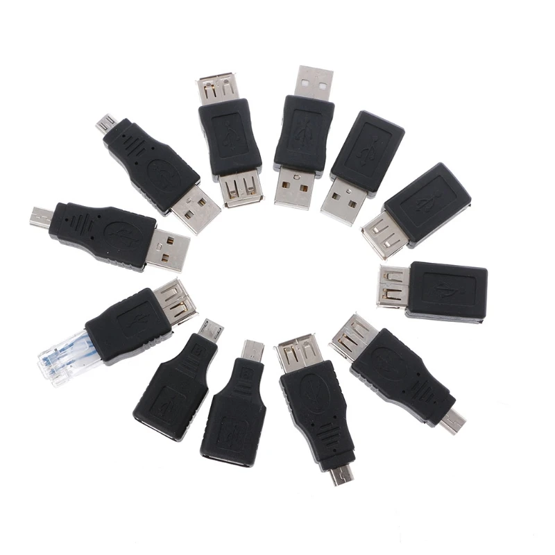 

12Pcs/Set USB Adapter Connector OTG USB 2.0 A Male To Female Micro-B Mini-B Changer Data Converter