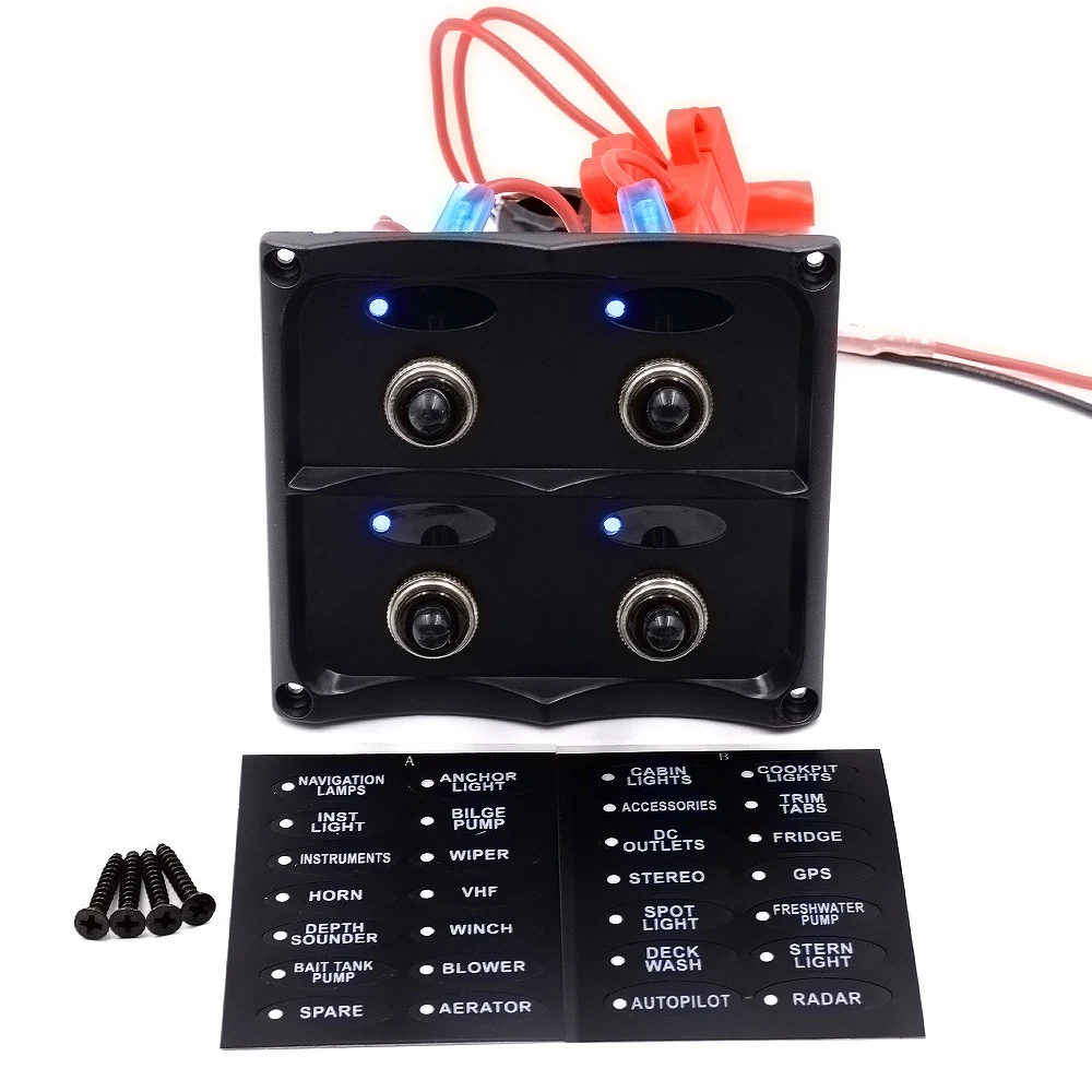 12v 24v 4 Gang LED Waterproof Marine Boat Toggle Switch Panel for Boar