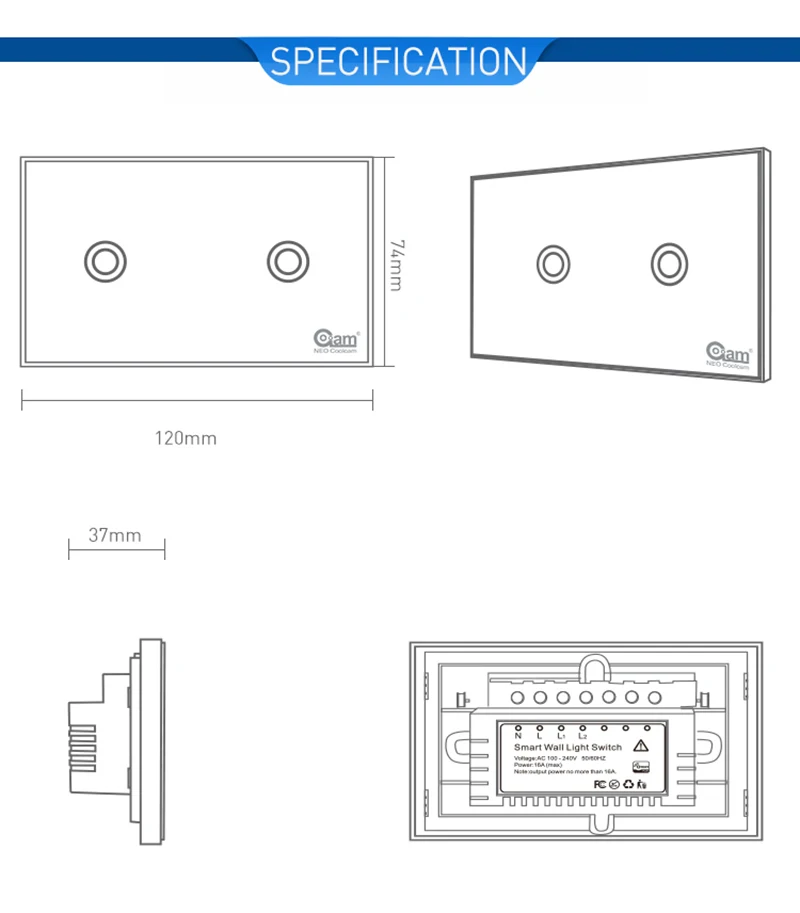 NEO Coolcam Z-Wave Plus 2CH Plus настенный выключатель света, совместимый с американской версией 908,4 МГц Z Wave беспроводной умный дом автоматизация