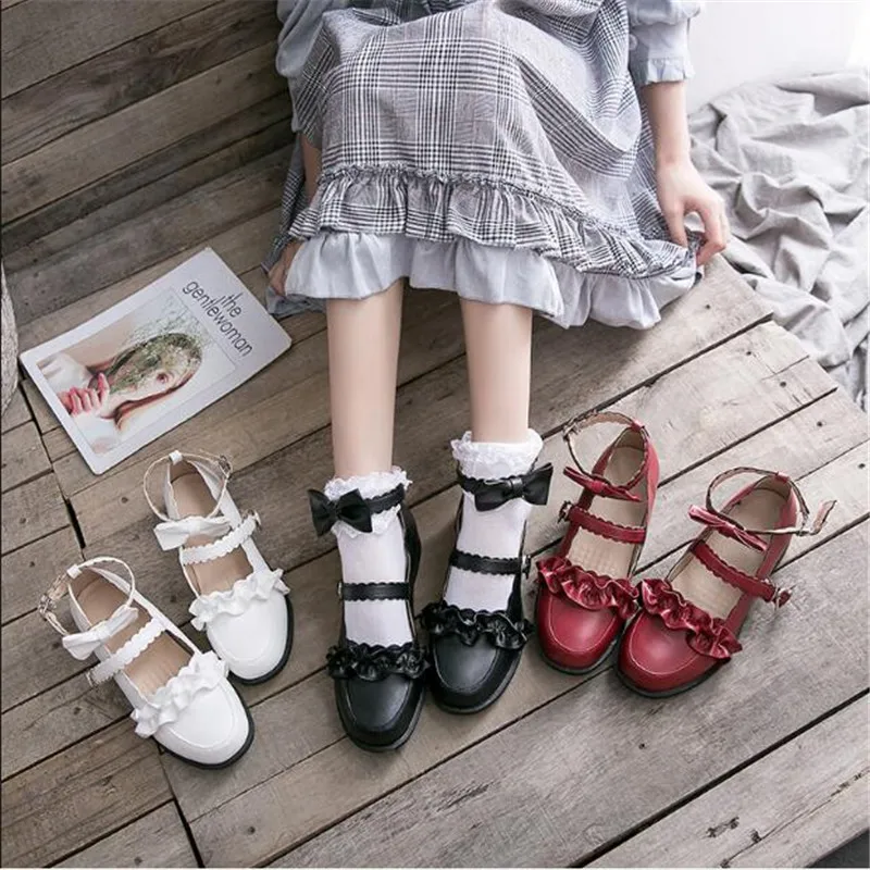 

bowknot LOLITA Shoes JK Uniform Shoes PU Leather lolita Shoes A956