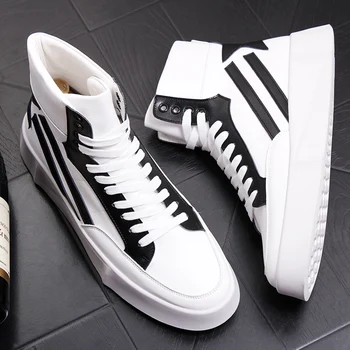 

new arrival British men casual cow leather shoes white sneakers flat platform shoe cowboy ankle boots zapatos de hombre botines