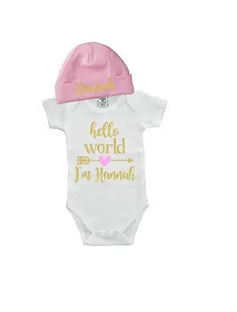 

personalized name newborn infant baby bodysuit onepiece Outfit beanie hat set coming Home toddler shirt party gifts