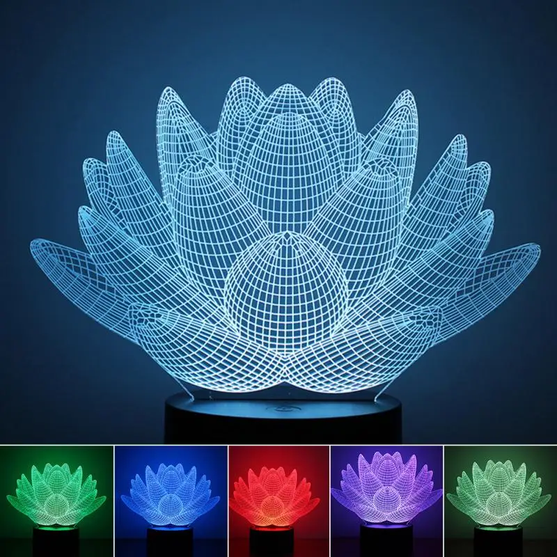 

7 Color Changed Lotus Flowers Table Lamp 3D Effect LED Light Christmas Holiday Lights For Kids Decoration Birthday Wedding Decor